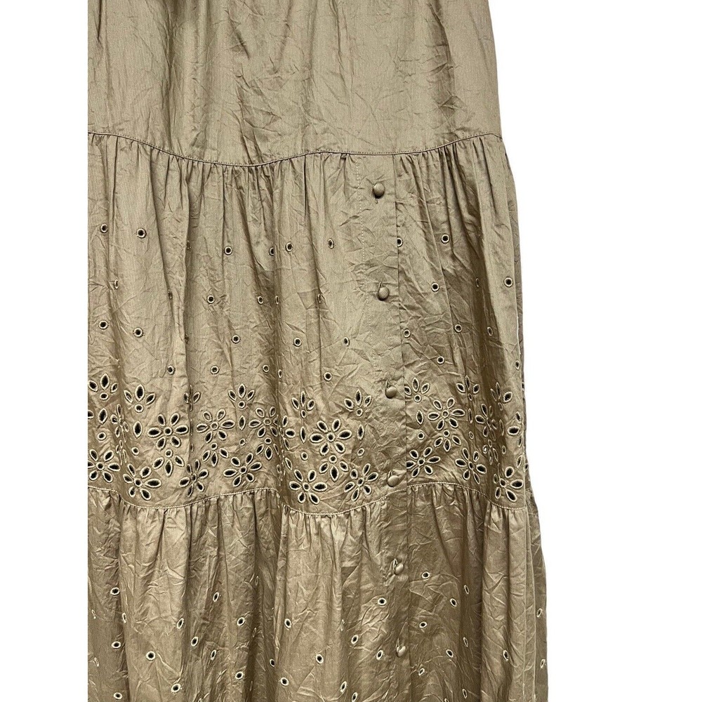 Coach Broderie Anglaise‎ Long Skirt In Organic Cotton Dark Olive Women’s Size 6 - Picture 7 of 11
